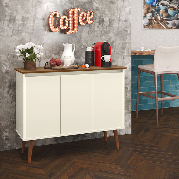 Aparador Buffet Retrô 3 Portas Luxo - Off White / Freijó - Ej