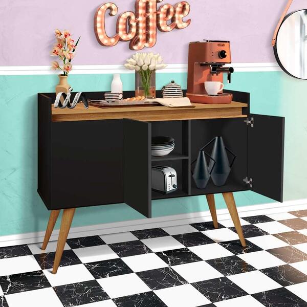 Aparador Buffet Retrô 3 Portas Preto Mel Gold Primus