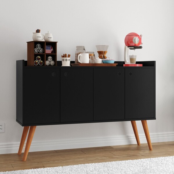 Aparador Buffet Retrô 4 Portas Dallas - Preto - RPM Móveis