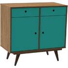 Aparador Buffet Retrô 90 - Olivar - Rustik Carvalho / Turquesa