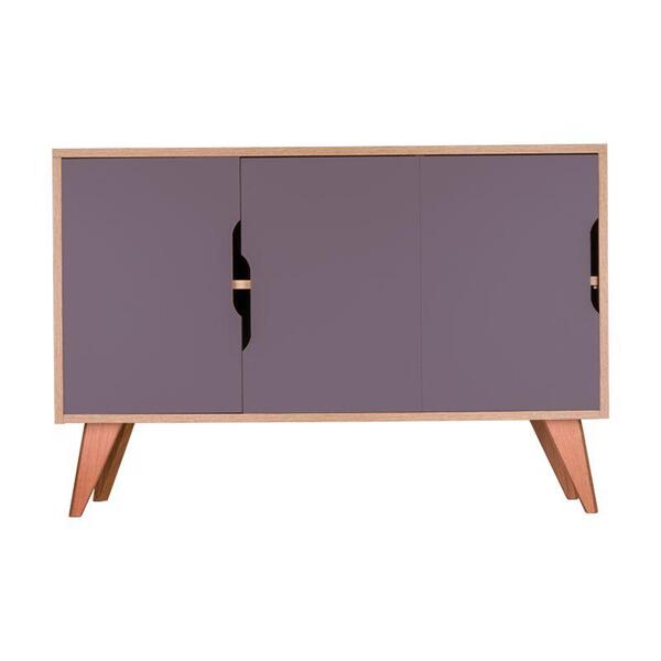 Aparador Buffet Retrô Com 3 Portas Murano Carvalho E Cinza Cl