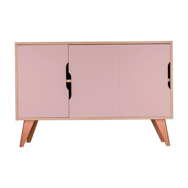 Aparador Buffet Retrô Com 3 Portas Murano Carvalho E Rosa Cla