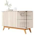 Aparador Buffet Ripado Sala Açaí 3 Portas Com Pés De Madeira