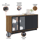 Aparador Buffet Sala De Jantar Áustria C04 Preto Noce Milano