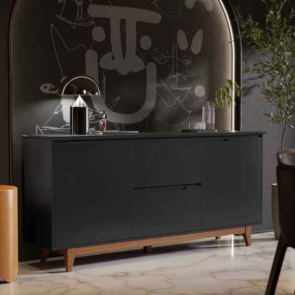 Aparador Buffet Sala Flow 2 Portas 2 Gavetas Com Pés De Madei