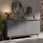 Aparador Buffet Sala Flow 4 Portas Com Pés De Madeira Cinza -