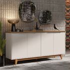 Aparador Buffet Sala Flow 4 Portas Com Pés De Madeira Offwhit
