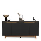 Aparador Buffet Sala Flow 4 Portas Com Pés De Madeira Preto C