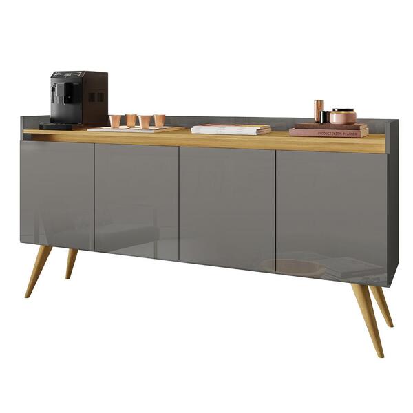 Aparador Buffet Sala Gold 4 Portas Com Pés De Madeira Maciça