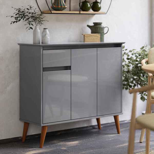 Aparador Buffet Sala Veneza 3 Portas 1 Gaveta Cinza - Rede Mó