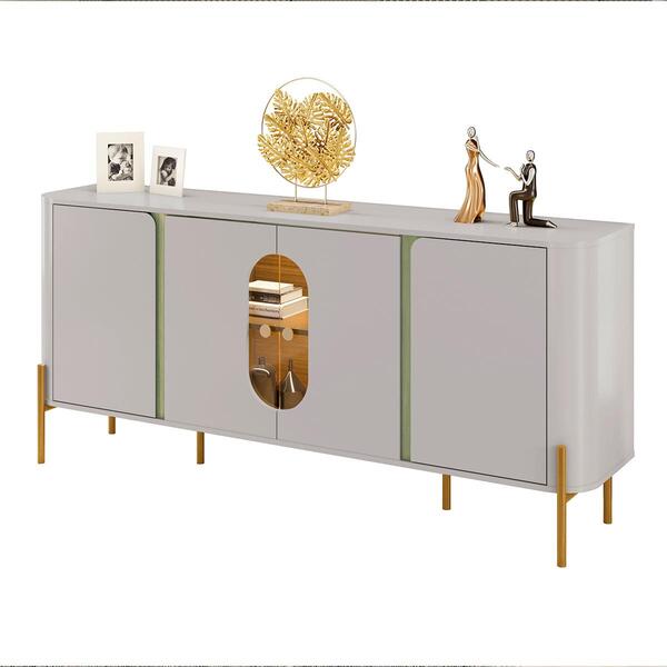 Aparador Buffet Tambau Sala 4 Portas Pés Em Aço Led Interno