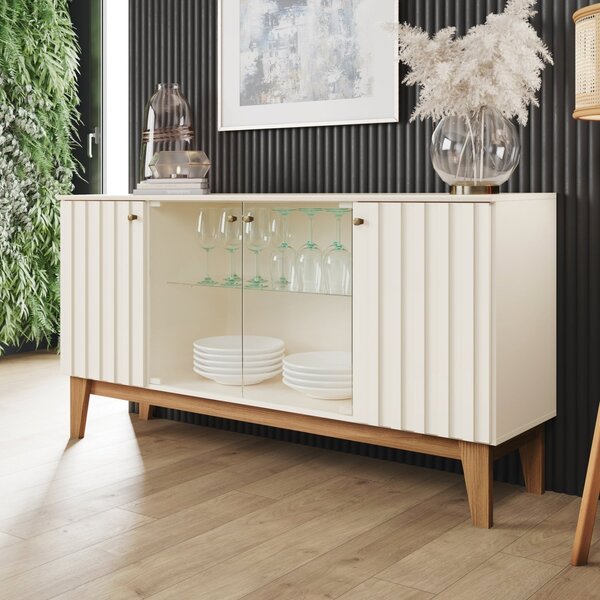 Aparador Buffet Tifany 4 Portas Espresso Móveis Off White/nat
