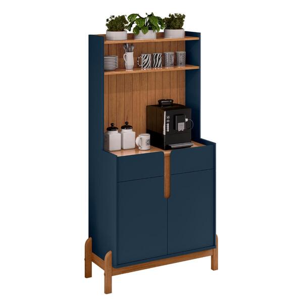Aparador Café 2 Portas E 2 Gavetas Durbin Azul Cobalto Cedro