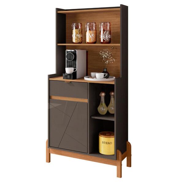 Aparador Café  Retrô 1 Gaveta Milan Cinza Pérola Cedro