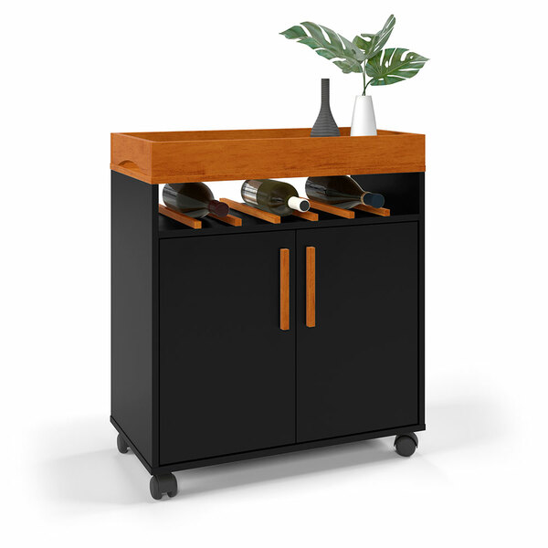 Aparador Café Drink Plus Adega Com Rodízios Preto/caramelo