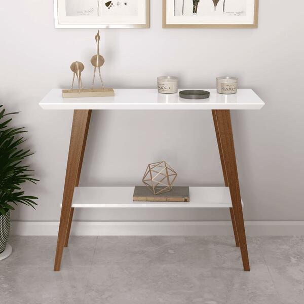 Aparador Caio 90x30 Tampo Mdf 30mm Pé Em Madeira Branco/amade