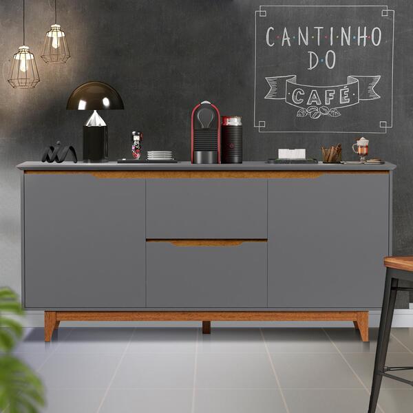 Aparador Cantinho Do Café 2 Portas 2 Gavetas Cinza Freijó Fle