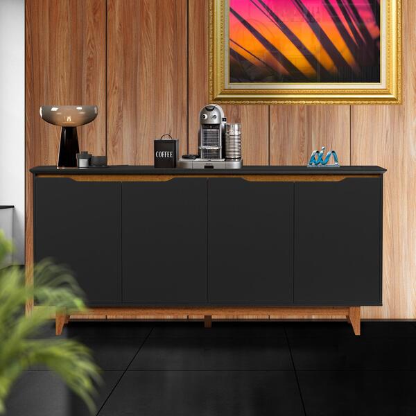 Aparador Cantinho Do Café 4 Portas Preto Freijó Flex Fresno S
