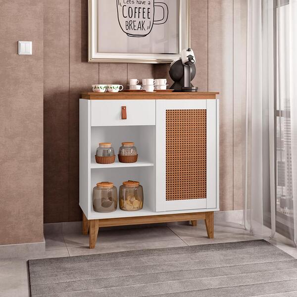 Aparador Cantinho Do Café Célia Efeito Palha Branco Cedro