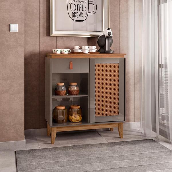 Aparador Cantinho Do Café Célia Efeito Palha Cinza Pérola Ced