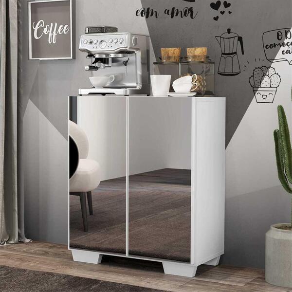 Aparador Cantinho Do Café Com Espelho E Pés Quadrados 2 Porta
