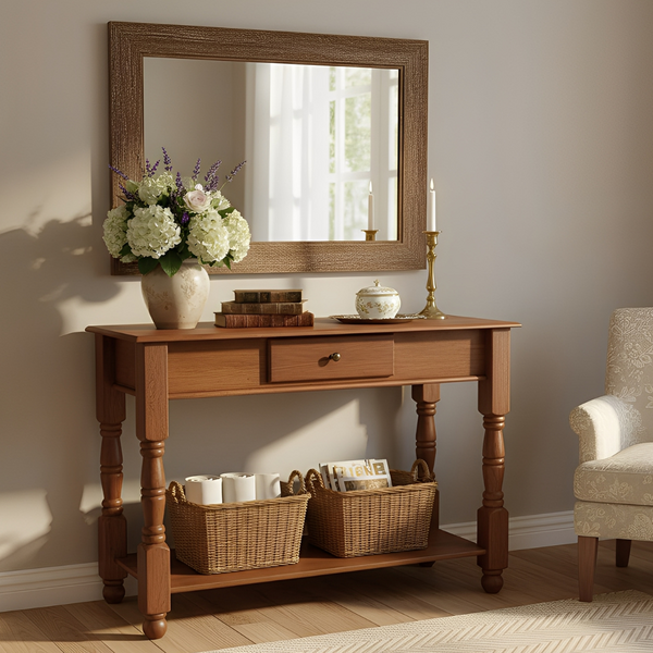 Aparador Colonial De Madeira Com Pés Torneados E 1 Gaveta Mey