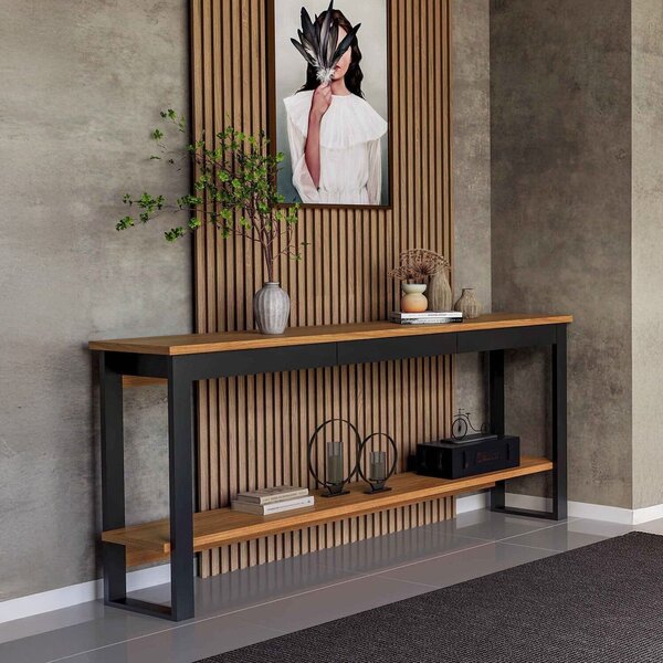 Aparador Com 1 Gaveta 180cmx80cm Em Mdf Freijó/preto Industri