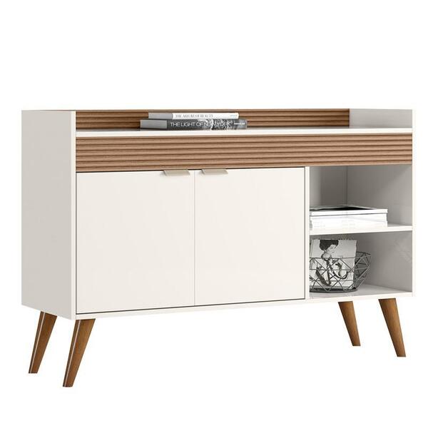 Aparador Com 2 Portas E 2 Nichos Off White Cristal/ripado Mad