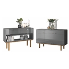 Aparador Com Prateleira E Buffet Thompson Cinza Perolizado Ta