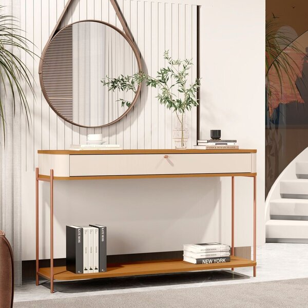 Aparador Curvo 1 Gaveta Com Vidro 121cm Pés E Puxador Em Meta