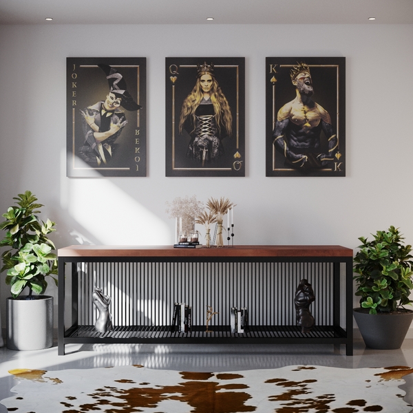 Aparador De Metalon E Madeira Decorativo Lines - Steel - 1,50