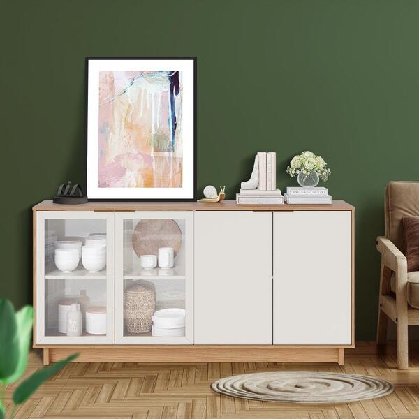 Aparador De Sala 2 Portas Vidro Freijó Off White Chagall Shop