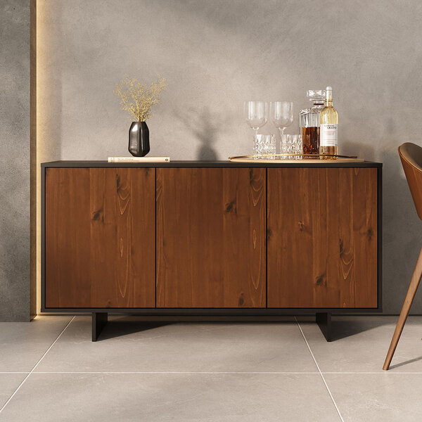 Aparador De Sala Buffet Preto Alto Madeira 135 Cm Prateleiras