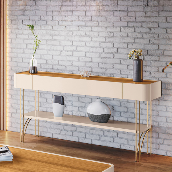 Aparador De Sala Com Prateleira Horus Off White/cinamomo H01