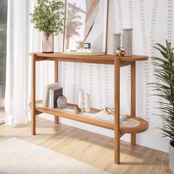 Aparador De Sala De Estar Com 2 Prateleiras Madeira Maciça 13