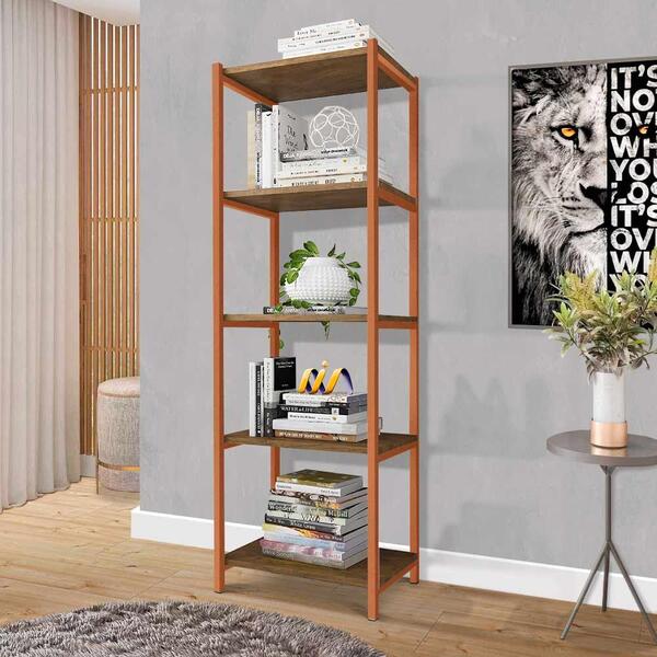 Aparador De Sala Em Aço 5 Prateleiras 50 Cm Imbuia Bronze Zed
