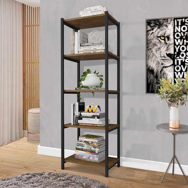 Aparador De Sala Em Aço 5 Prateleiras 50 Cm Imbuia Preto Zed