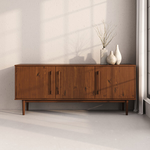 Aparador De Sala Minimalista Buffet 4 Prateleiras Madeira Cas