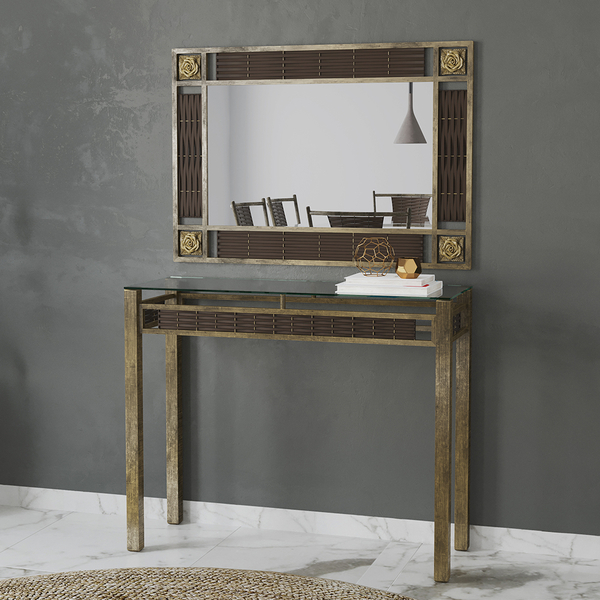 Aparador Dourado Havana Em Aço Com Tampo De Vidro 1,00x0,35m