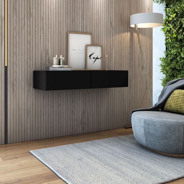 Aparador Eros Suspenso Aéreo 90cm Linha Alto Padrão Preto