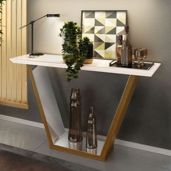 Aparador Fratello Com Tampo De Madeira Chanfrado Com Vidro De