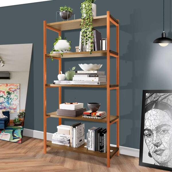 Aparador Grande Em Aço 5 Prateleiras 90 Cm Imbuia Bronze Gare