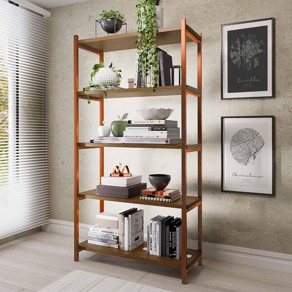 Aparador Industrial 5 Prateleiras 90 Cm Imbuia Bronze Garen S