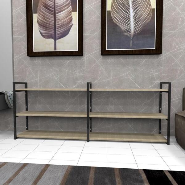 Aparador Industrial Aço Preto 180x30x68cm Amad. Claro Ind32ac