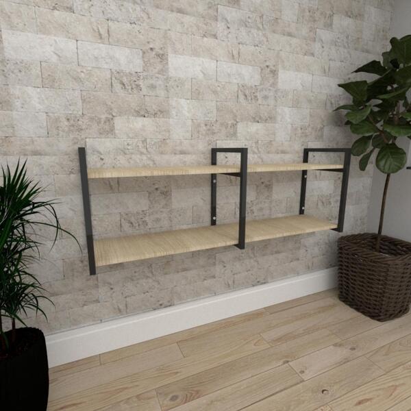 Aparador Industrial Aço Preto Mdf 30cm Cor Amad. Claro Ind04a