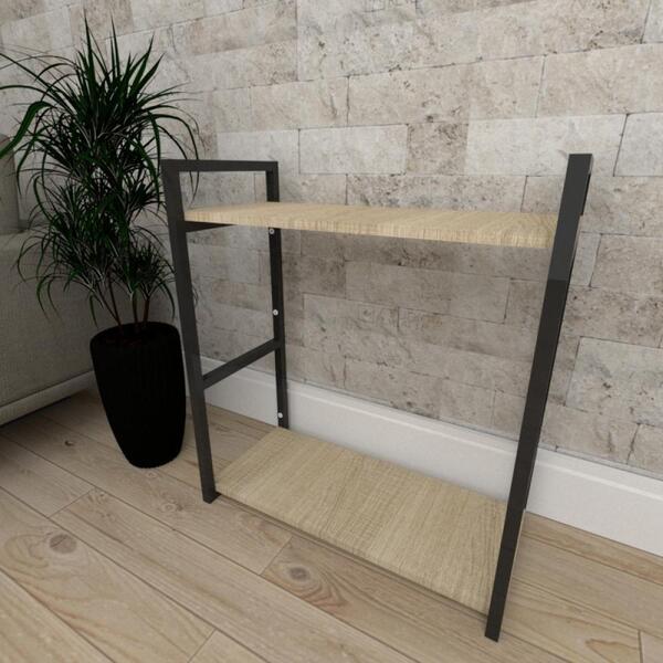 Aparador Industrial Aço Preto Mdf 30cm Cor Amad. Claro Ind10a