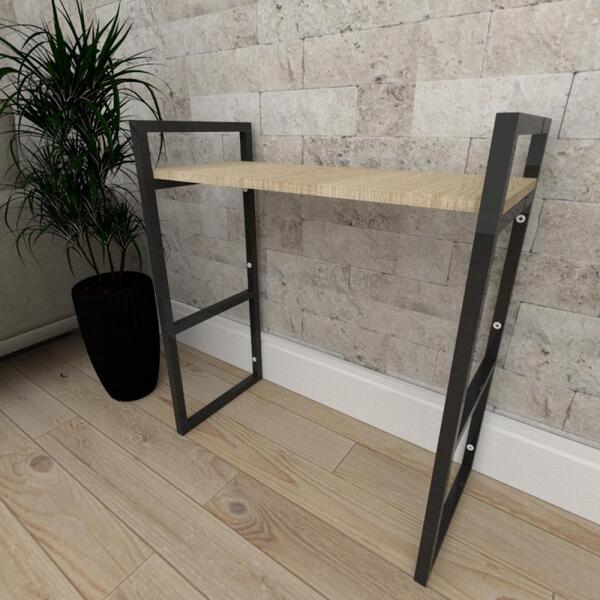 Aparador Industrial Aço Preto Mdf 30cm Cor Amad. Claro Ind15a