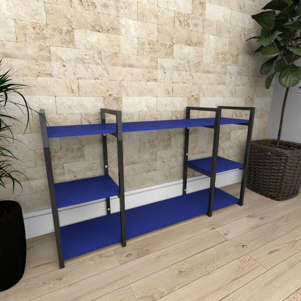 Aparador Industrial Aço Preto Mdf 30cm Cor Azul Ind17azapr