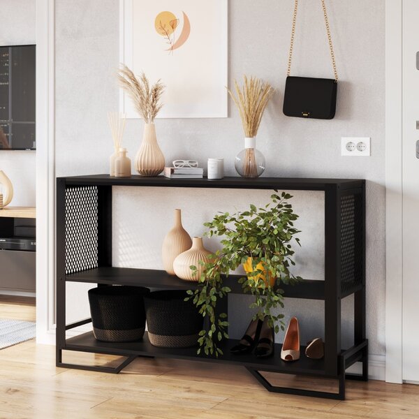 Aparador Industrial Com Estrutura E Tela Metálica Preto