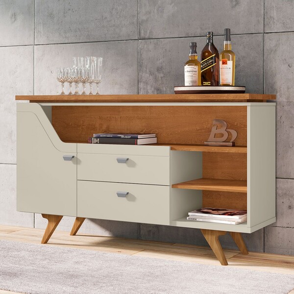 Aparador Lyon 1 Porta 2 Gavetas Off White/naturalle - Móveis